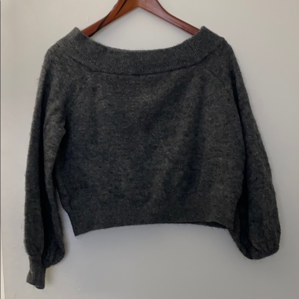 Mid drift grey off the shoulder sweater